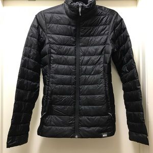 Rei co-op womens xs black puffer zip up jacket w pockets down insulated like new